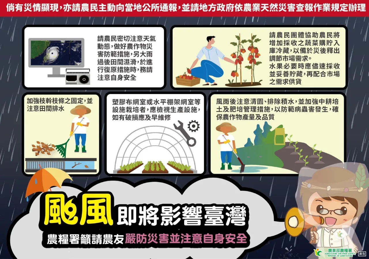 巴威颱風10日起影響臺灣 農糧署籲請農友注意安全及加強防範措施