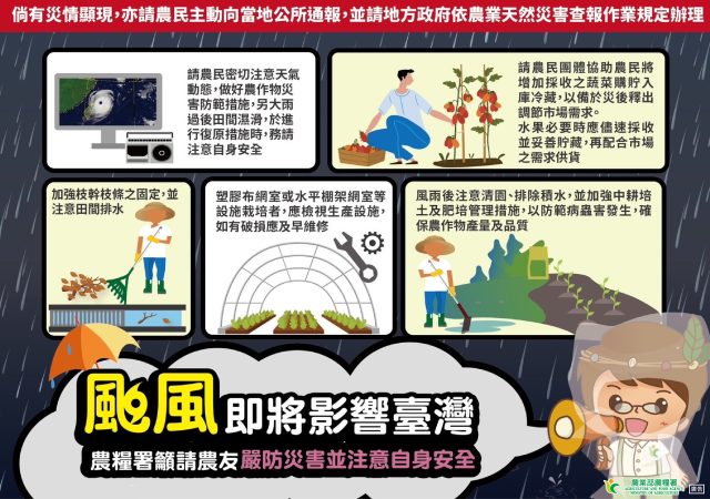 紅霞颱風24日起影響臺灣 農糧署籲請農友注意安全及加強防範措施